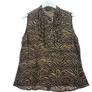 JESSICA zebra print sleeve ruffled short sleeve blouse sz lg